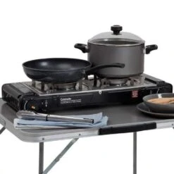 Travelmate II Twin Stove With Hotplate Black -Nomad s Choice 1192568 travelmate ii dlx twin burner stove w hotplate blk